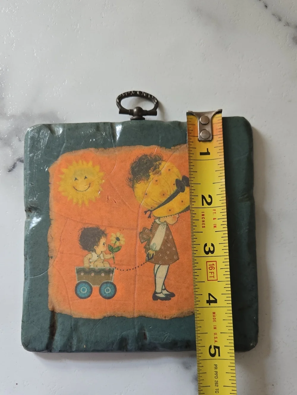 Vintage Cute Kids Wall Plaque — Teal & Orange Kitchy Twee